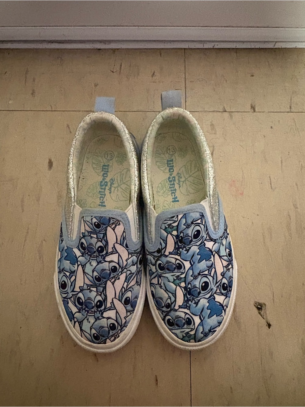 Kids' Blue Stitch Slip-On Sneakers with Sparkle Trim